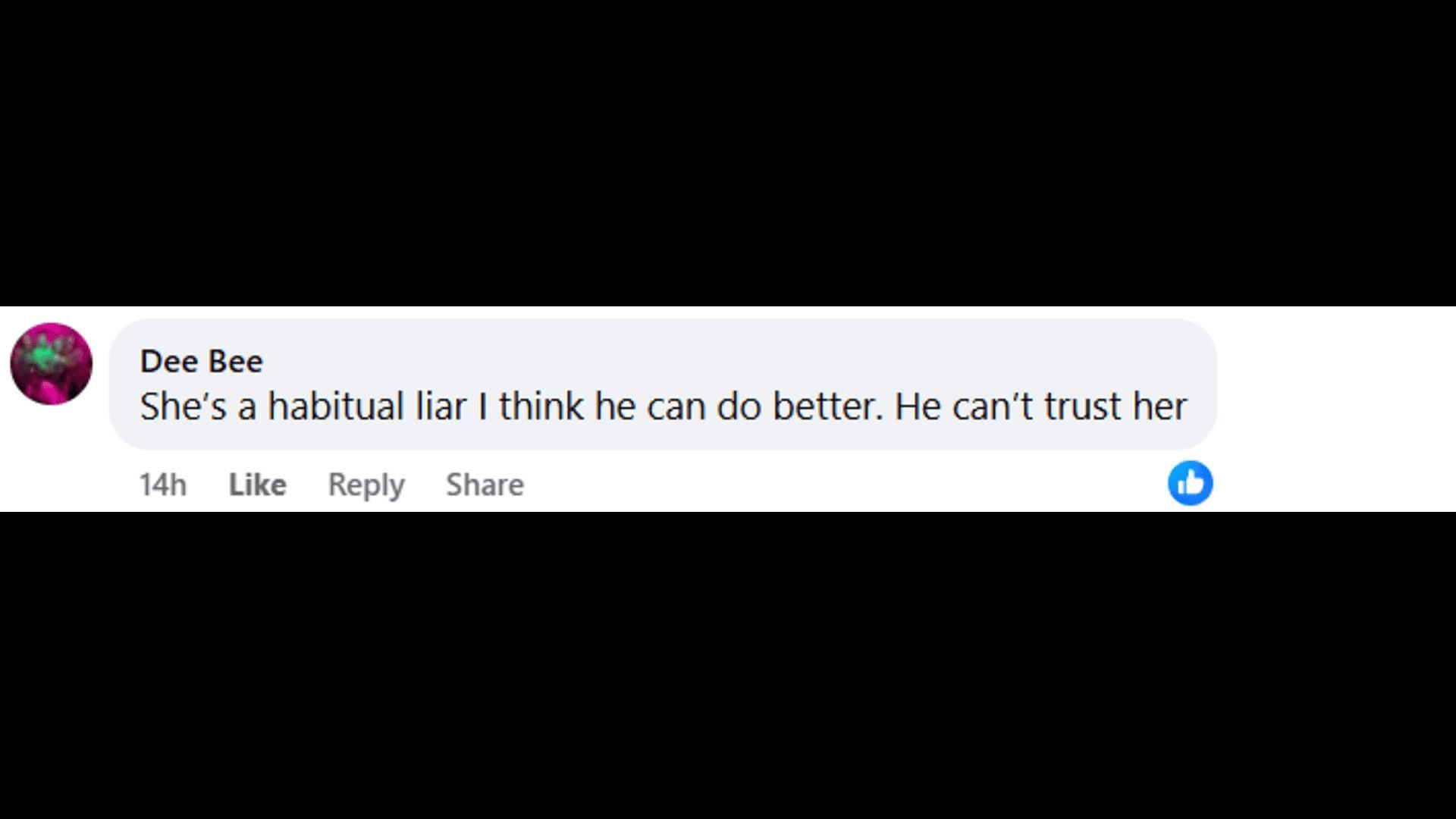 A post made by a fan, saying Curtis would not be able to trust Portia (Image via Facebook/General Hospital Fans - Official)